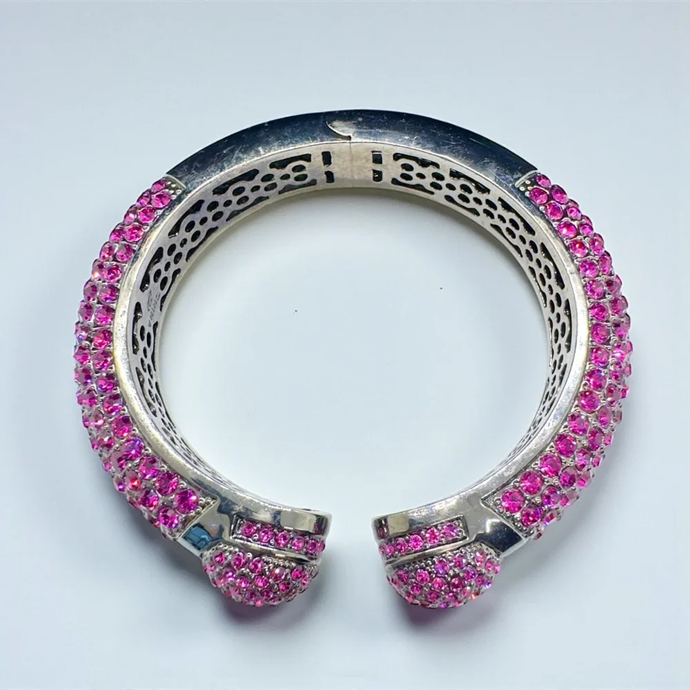 Vintage Joan Boyce "Kissable" Fuchsia/Pink Pave Crystal Cuff Bracelet - Picture 6 of 14